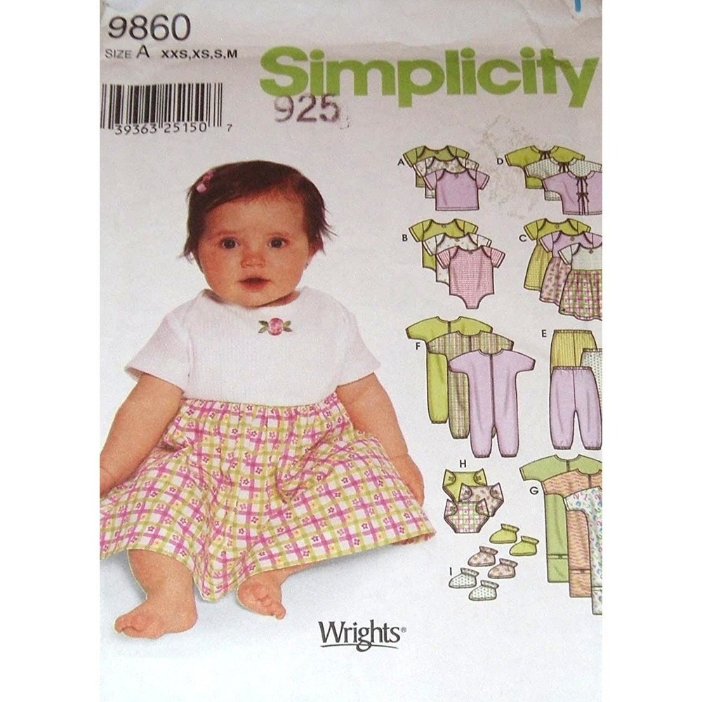 Simplicity Sewing Pattern 9860 Babies Layette Bunting Size XXS-M